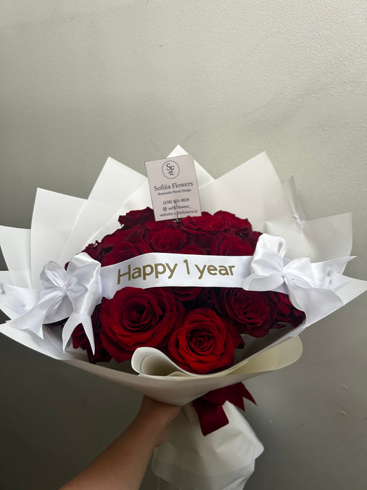 Personalized Red Rose Bouquet with Banne